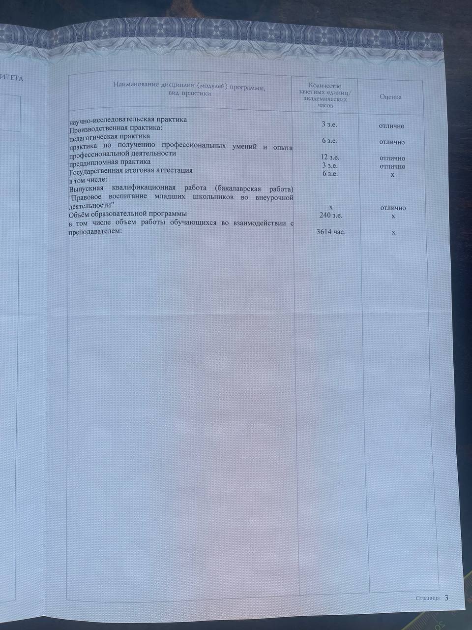 Бакалавриат: страница диплома 3